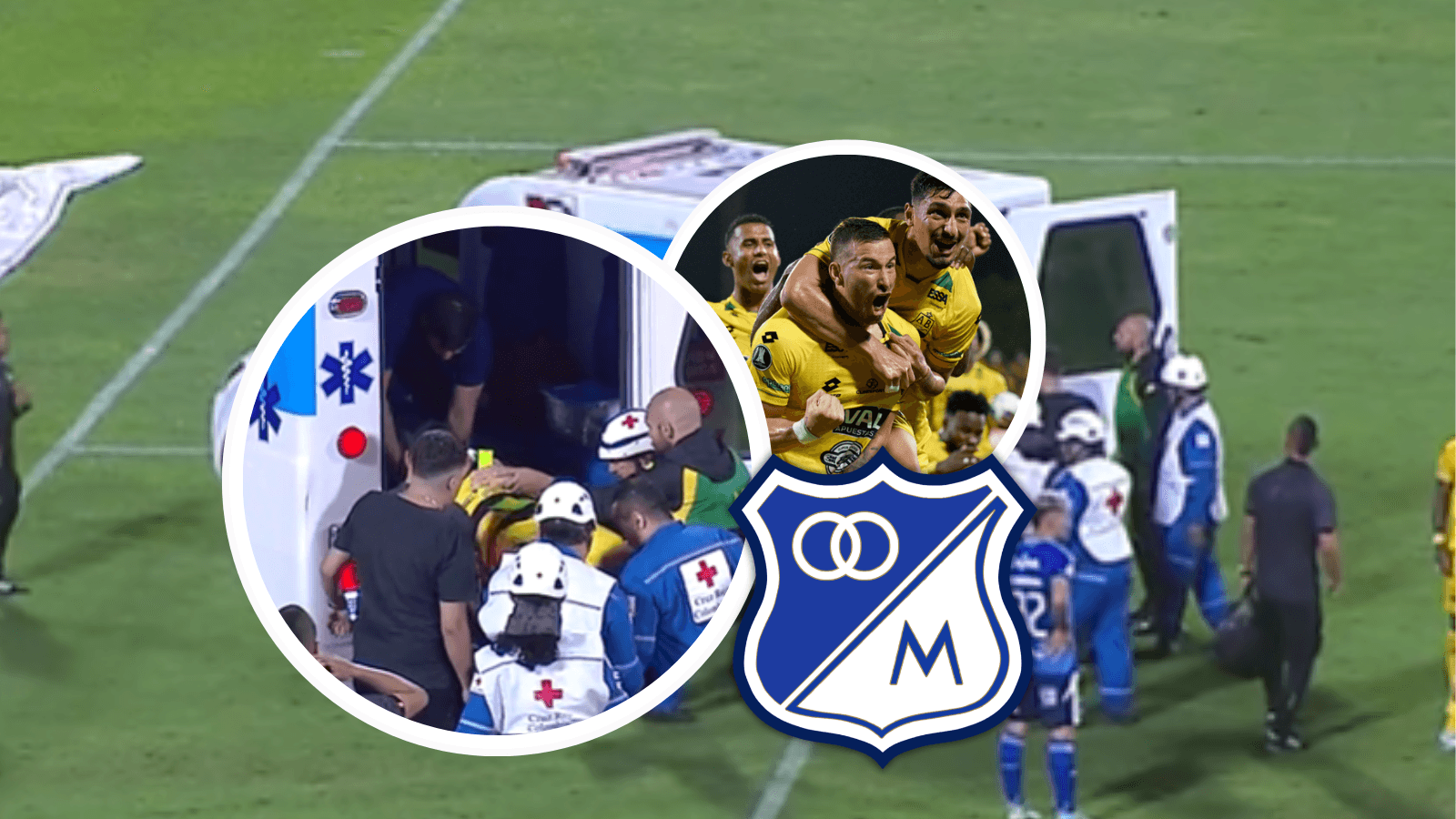 ¡Alarma en Bucaramanga! Terrible choque de Pons en VIDEO. Foto: Captura de Win Sports, Conmebol y Escudoteca