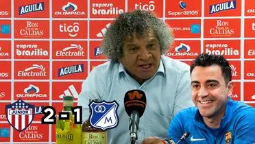 Alberto Gamero hablando en la rueda de prensa en Barranquilla