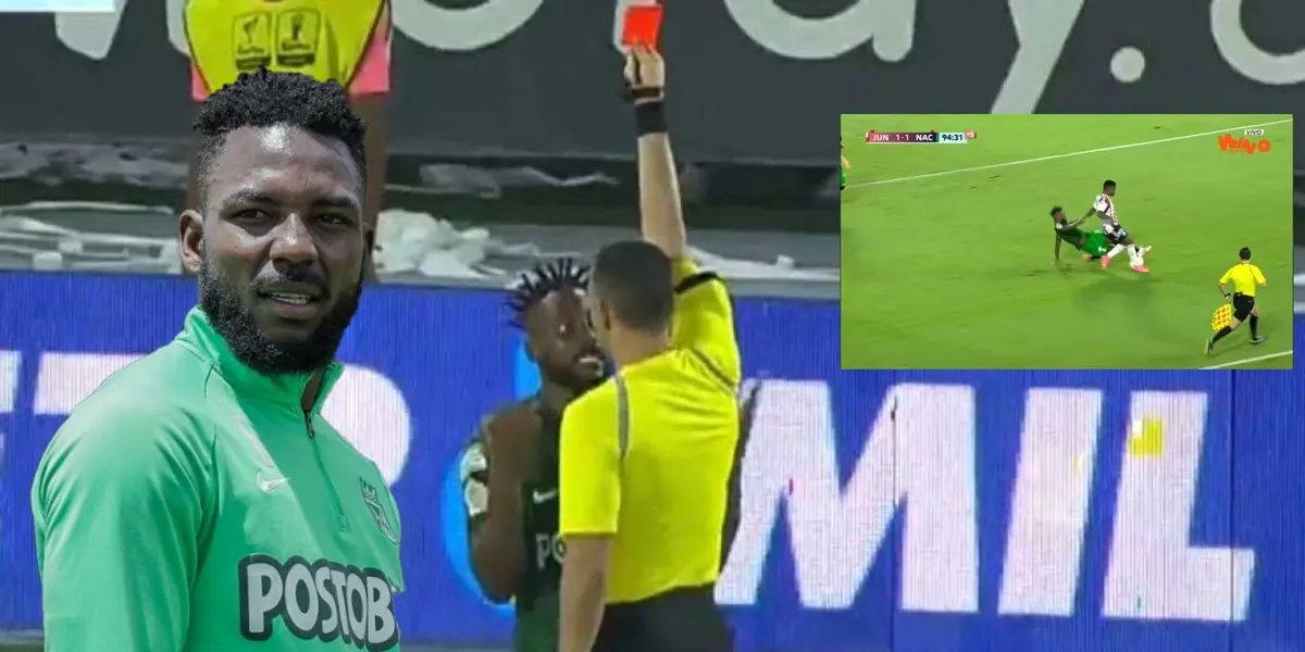 Álvaro Angulo fue expulsado terminando el partido entre Atlético Nacional y Junior