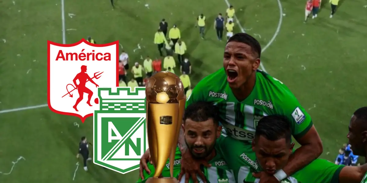 América de Cali vs Atlético Nacional Foto: Captura de Win Sports, El Colombiano y Escudoteca