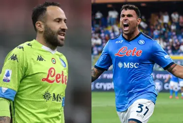Andrea Petagna pese a ser el goleador del Napoli reconoció con un gesto que David Ospina fue clave para que el equipo no perdiera. 
