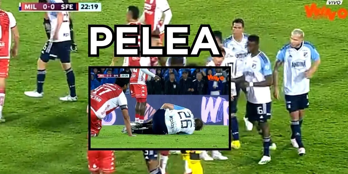 Andrés Llinás de Millonarios FC sufrió una jugada sucia por parte del Santa Fe y se armó una pelea.