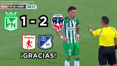 Atlético Nacional perdió contra Fortaleza. Foto tomada de captura de pantalla de Win Sports. 