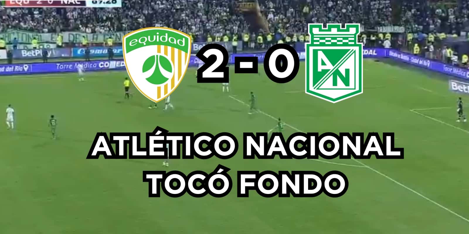 Atlético Nacional tocó fondo. Foto captura de pantalla de Win Sports, logos Wikipedia.