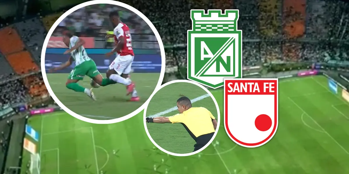 Atlético Nacional vence a Independiente Santa Fe de manera parcial con un penalti discutido Foto: Captura de Win Sports y Escudoteca