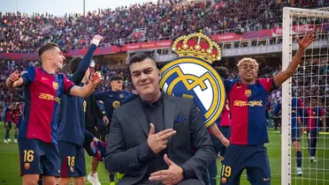 Barcelona vs Real Madrid terminó... y Eduardo Luis lanzó un "vainazo" que encendió las redes.  Foto: FC Barcelona, Captura de Win Sports y Escudoteca