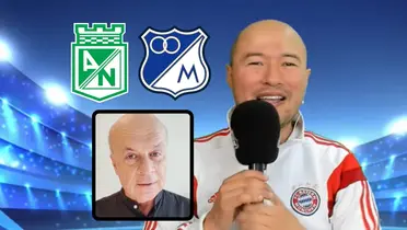 Bermúdez reaccionó a unos comentarios de Vélez. Foto de Bermúdez y Vélez tomada de captura de pantalla YouTube, logos de Wikipedia.