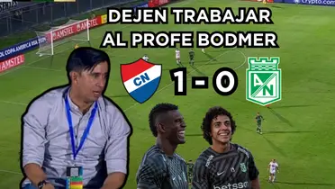 Bodmer otra vez decepcionó en Nacional. Foto captura de pantalla de ESPN, logos Wikipedia, fotos de Nacional de Twitter @nacionaloficial