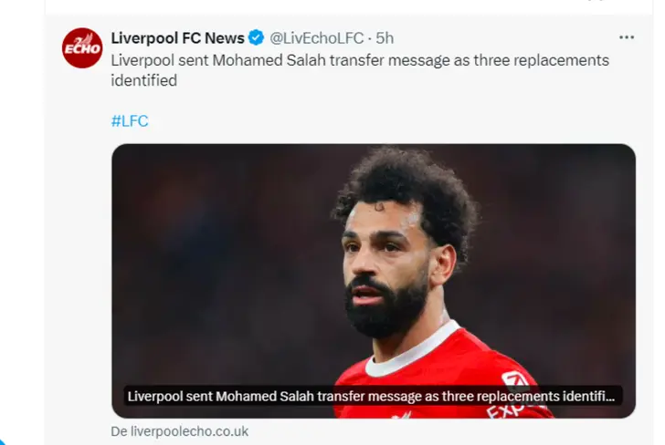 Publicación de Liverpool Echo sobre Salah (Captura de pantalla de X)