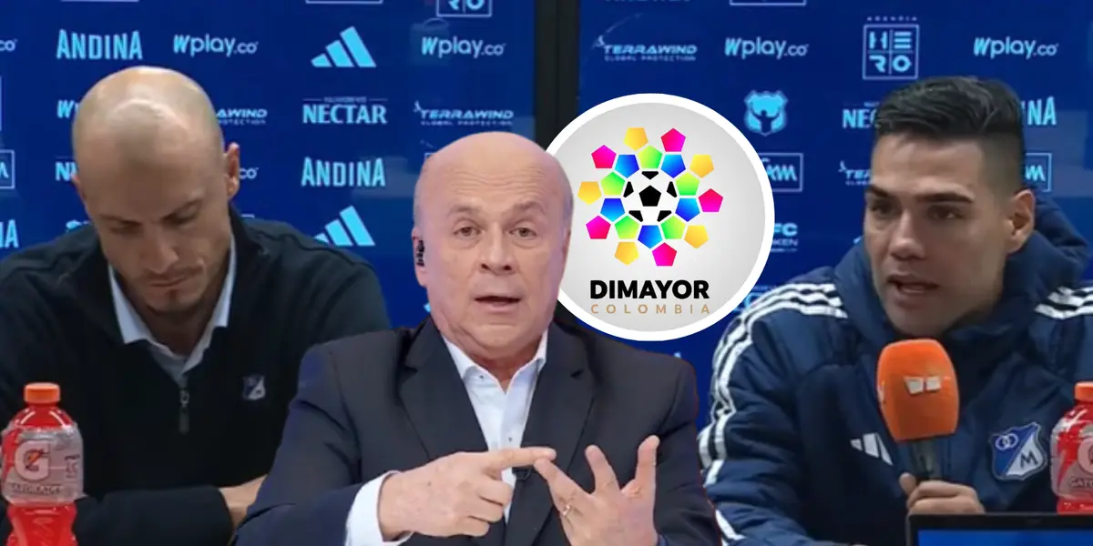 Carlos Antonio Vélez y su reacción a la sanción que la DIMAYOR le impuso a Falcao García Foto: Captura de Win y Dimayor