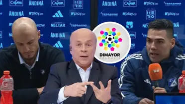 Carlos Antonio Vélez y su reacción a la sanción que la DIMAYOR le impuso a Falcao García Foto: Captura de Win y Dimayor