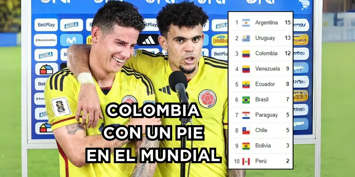 Colombia está muy cerca del Mundial. Foto de James y Díaz tomada de Twitter @LuisFDiaz19, tabla de Google. 