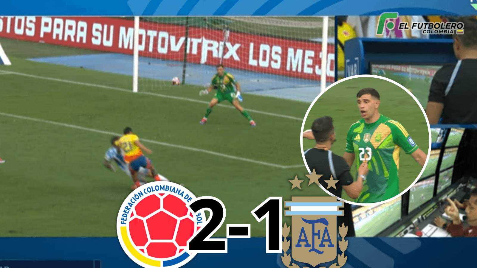 Colombia vs Argentina Foto: Captura de RCN y Escudoteca PN