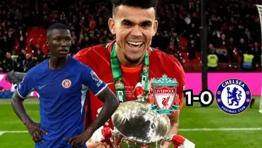 Triste imagen de Caicedo mientras Luis Díaz celebra con Liverpool