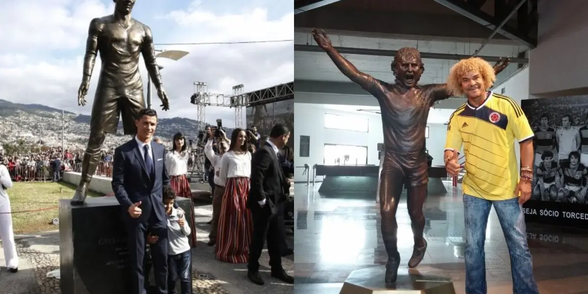Cristiano varias veces ha presumido su estatua en Portugal, la cual tiene un curioso detalle en el diseño, pero Carlos Valderrama prefirió ir una vez a conocer la estatua de Zico en Brasil.