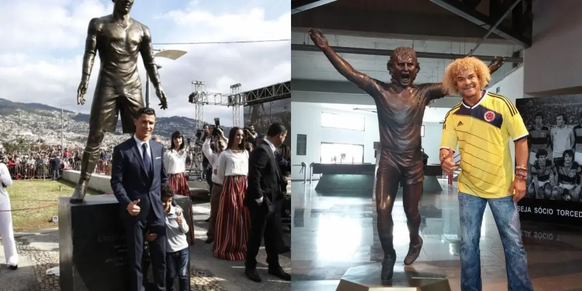 Cristiano varias veces ha presumido su estatua en Portugal, la cual tiene un curioso detalle en el diseño, pero Carlos Valderrama prefirió ir una vez a conocer la estatua de Zico en Brasil. 