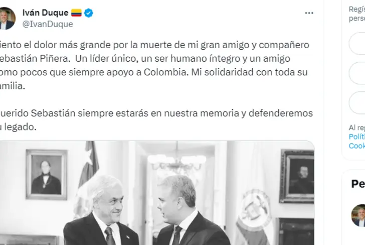 Iván Duque lamentó el fallecimiento de Sebastián Piñera&nbsp;