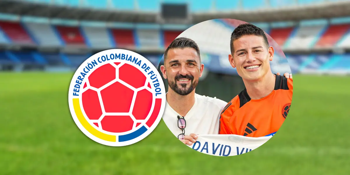 David Villa y James Rodríguez en la previa del Colombia vs Paraguay Foto: FCF, Junior FC y Escudoteca
