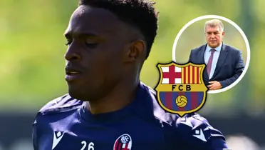 De ganar menos de €1 millón en Bolonia a un posible salario millonario en el Barcelona: el gran salto de Jhon Lucumí. Foto: FC Barcelona, Escudoteca y Bolonia 1909