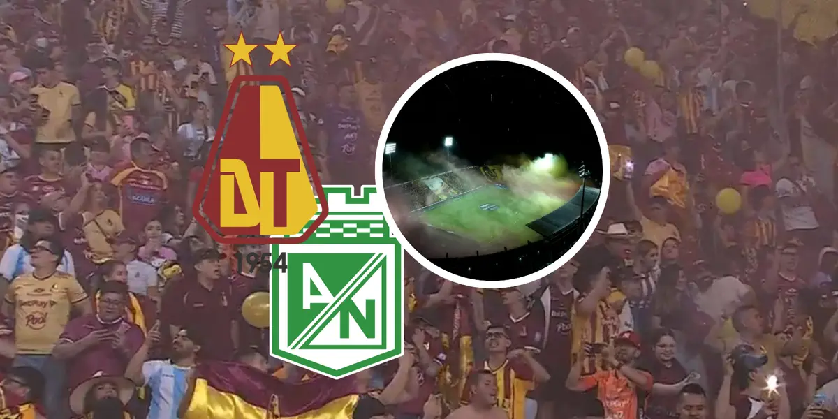 Deportes Tolima vs Atlético Nacional Foto: Escudoteca y Captura de Win Sports