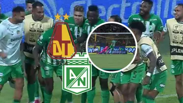 Deportes Tolima vs Atlético Nacional Foto: Escudoteca y Captura de Win Sports