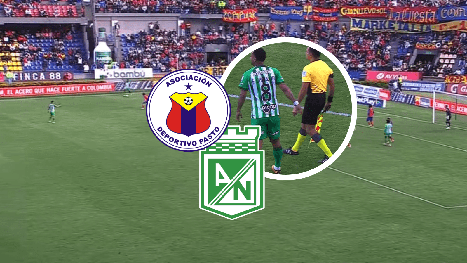 Deportivo Pasto vs Atlético Nacional Foto: Captura de pantalla Win Sports y Escudoteca