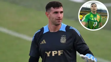 Dibu Martínez golpeó la cámara de un operario en Barranquilla. Foto: AFA y Canal RCN