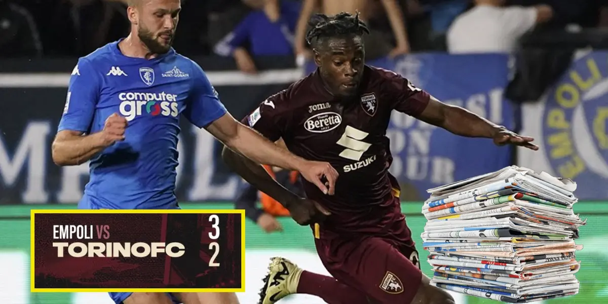 Duván Zapata jugando en Torino vs Empoli por liga italiana