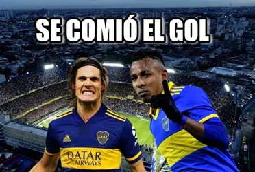 Edinson Cavani decepcionó en Boca Juniors al comerse un gol cantado, ni Sebastián Villa hubiese fallado ese gol.