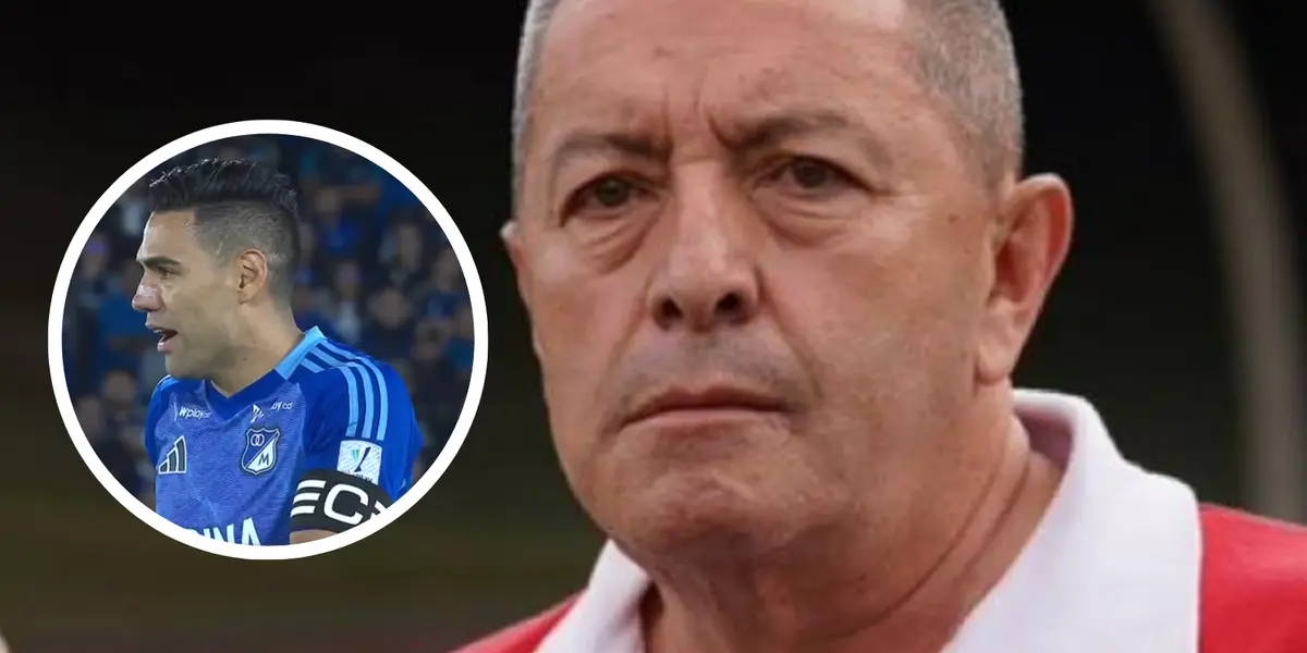 Eduardo Méndez: Su particular gesto o declaración sobre Falcao que resuena en Santa Fe. Foto: Independiente Santa Fe y Captura de Win Sports