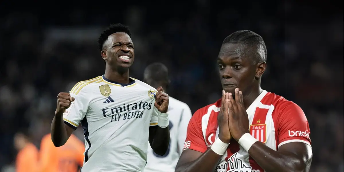 Edwuin Cetré con la camiseta de Estudiantes de La Plata y Vinícius Júnior con la camiseta del Real Madrid