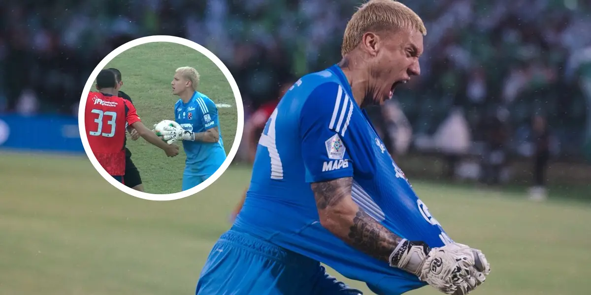 El arquero del DIM habló sobre el gesto a Viveros en el Clásico Paisa y le puso fin a la polémica. Foto: DIM y Captura de Win Sports