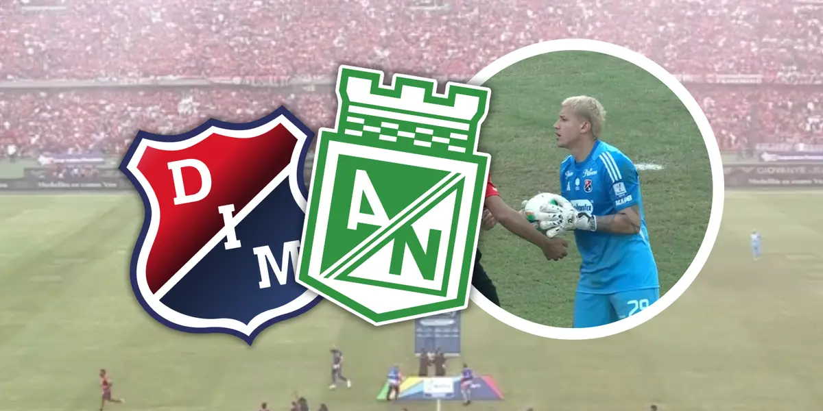 El arquero se burló de un jugador rival con un gesto que encendió el clásico paisa. Foto: Escudoteca y Captura de Win Sports