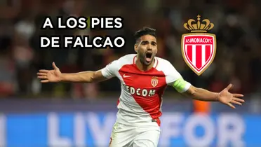 El AS Mónaco sigue sin olvidar a Falcao. Foto de Falcao tomada de Twitter @ChampionsLeague, logo del Mónaco de Wikipedia.