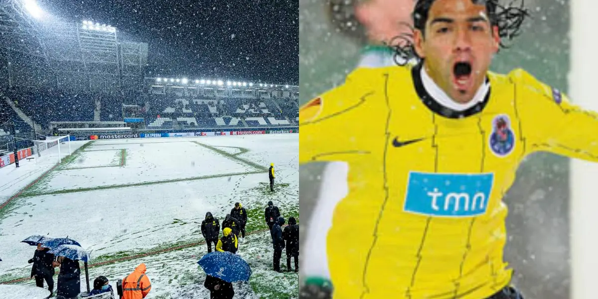 El Atalanta suspendió su juego con el Villarreal en la Champions League por tormenta de nieve; eso hizo recordar la vez que Radamel Falcao jugó en medio de tormenta de nieve y lo que realizó fue impresionante. 