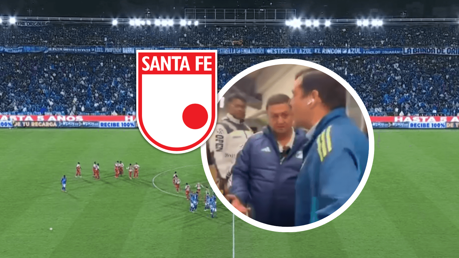 El Campín: La polémica imagen que muestra el "feo detalle" de Millonarios con Santa Fe. Foto: Captura de X, Win Sports y Escudoteca