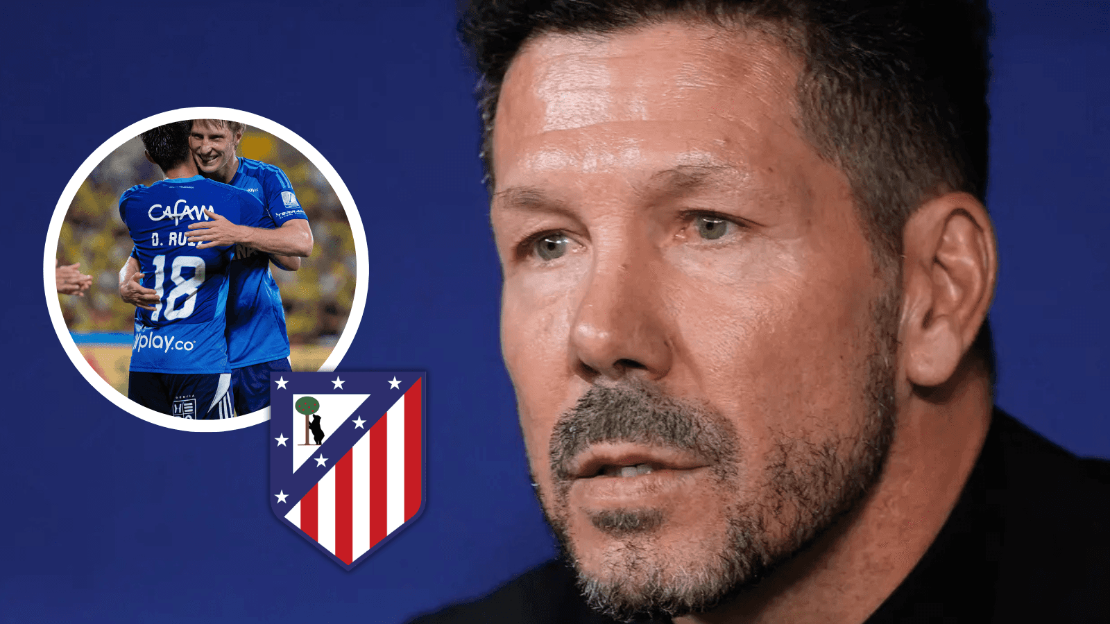 El Cholo Simeone preguntó por la joya de Millonarios que vale 1,2 millones. Foto: Atleti, Escudoteca y MFC