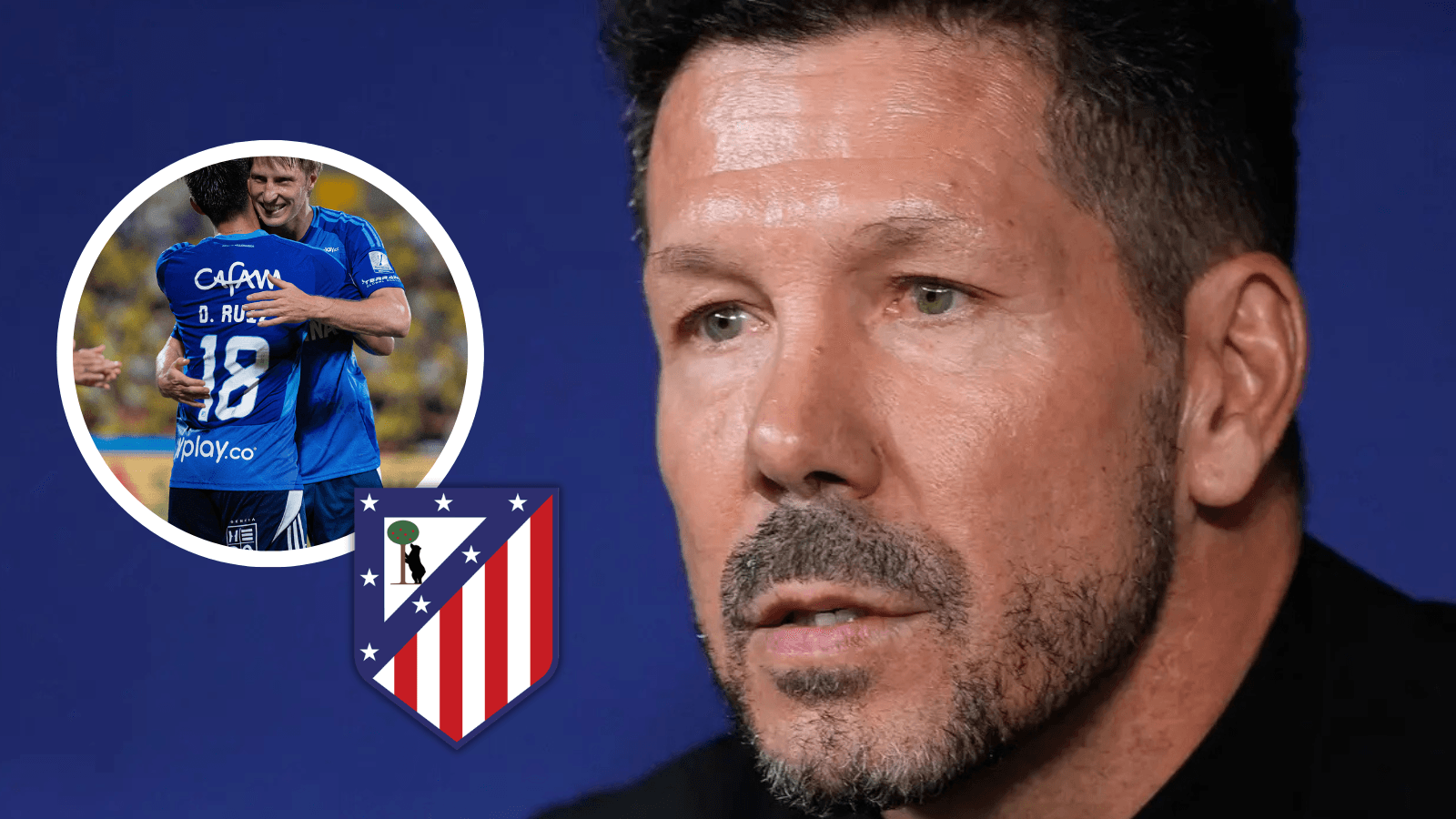 El Cholo Simeone preguntó por la joya de Millonarios que vale 1,2 millones. Foto: Atleti, Escudoteca y MFC
