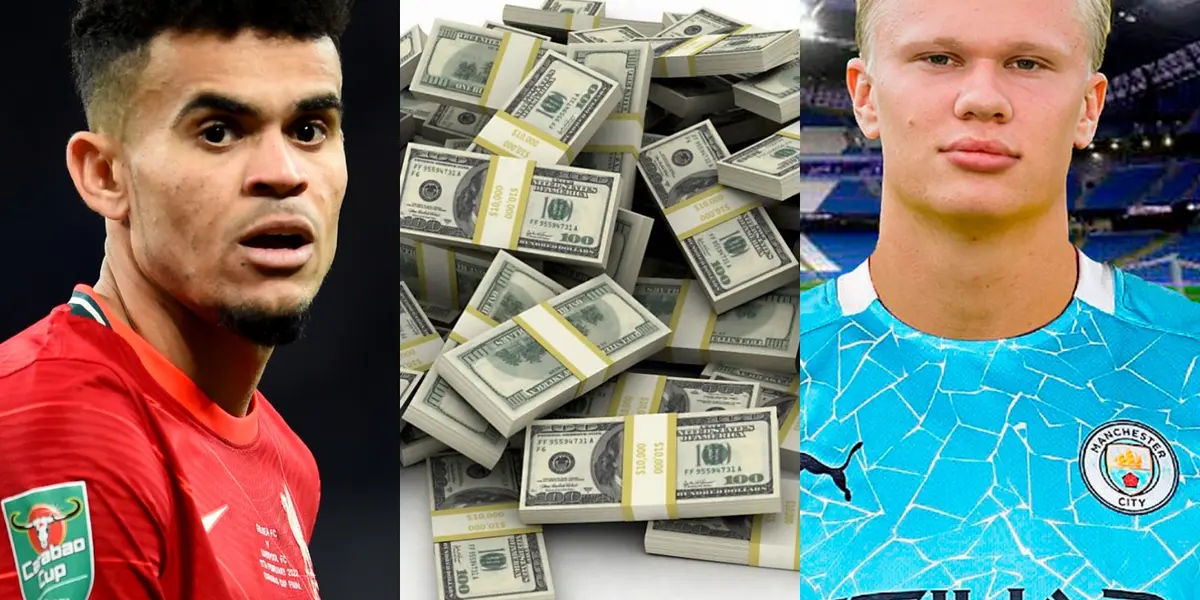 El colombiano brilla en el Liverpool y mejoró sus ingresos, pero la diferencia con Erling Haaland es astronómica.