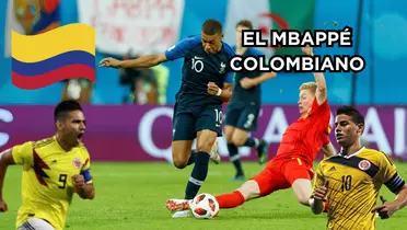 El colombiano crack como Mbappé. Foto de Mbappé tomada de OptaJean - @OptaJean en Twitter, fotos de James y Falcao de FCF Web Site.