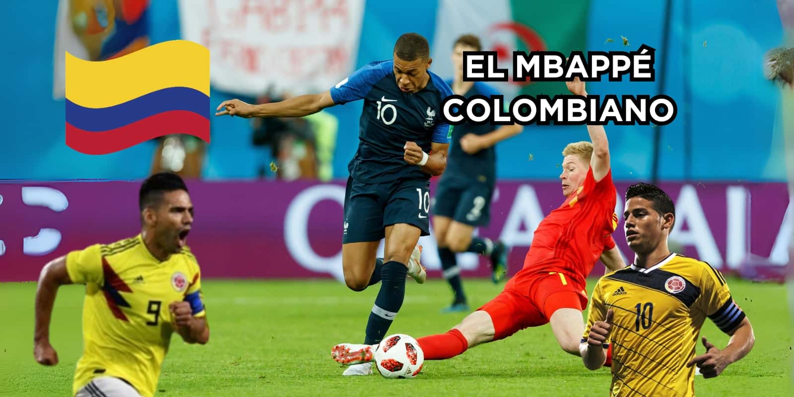 El colombiano crack como Mbappé. Foto de Mbappé tomada de OptaJean - @OptaJean en Twitter, fotos de James y Falcao de FCF Web Site.