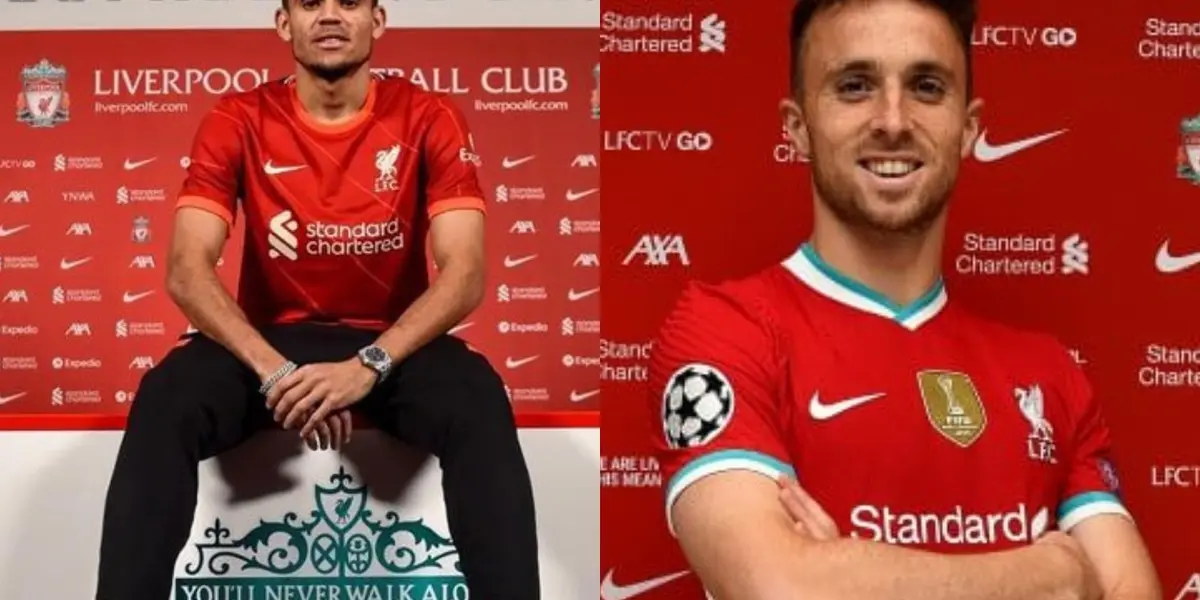 El colombiano Luis Díaz dejó sorprendido al portugués Diogo Jota en el Liverpool.