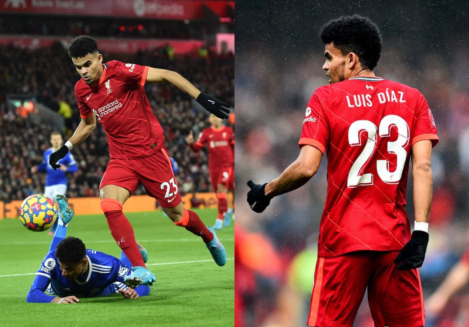 El colombiano Luis Díaz hizo un partido brillante contra el Leicester City y en Inglaterra no paran de hablar de dos jugadas con las que sorprendió.