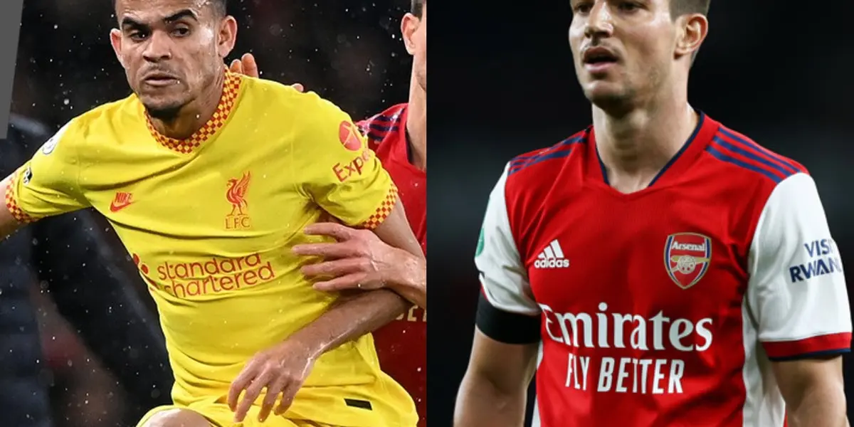 El colombiano Luis Díaz tuvo un partido discreto contra el Arsenal; pero se impuso en una jugada contra Cédric Soares.