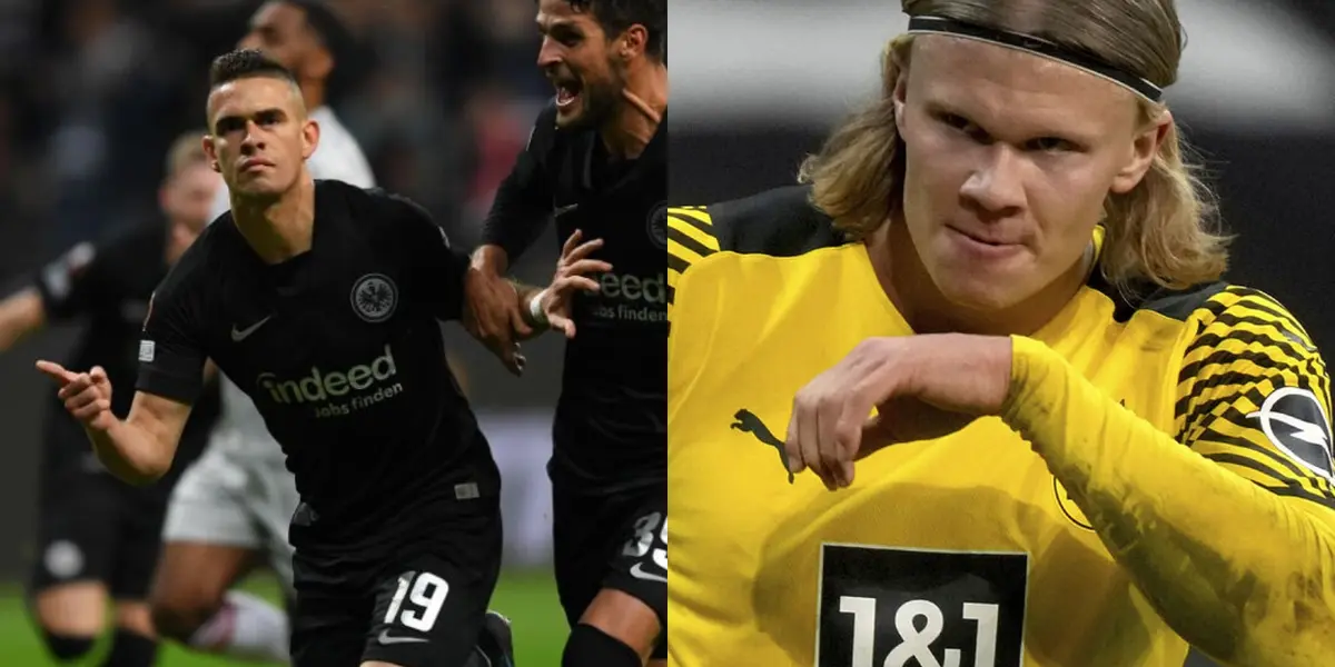 El colombiano Rafael Santos Borré le dejó algo claro a Erling Haaland en Alemania.