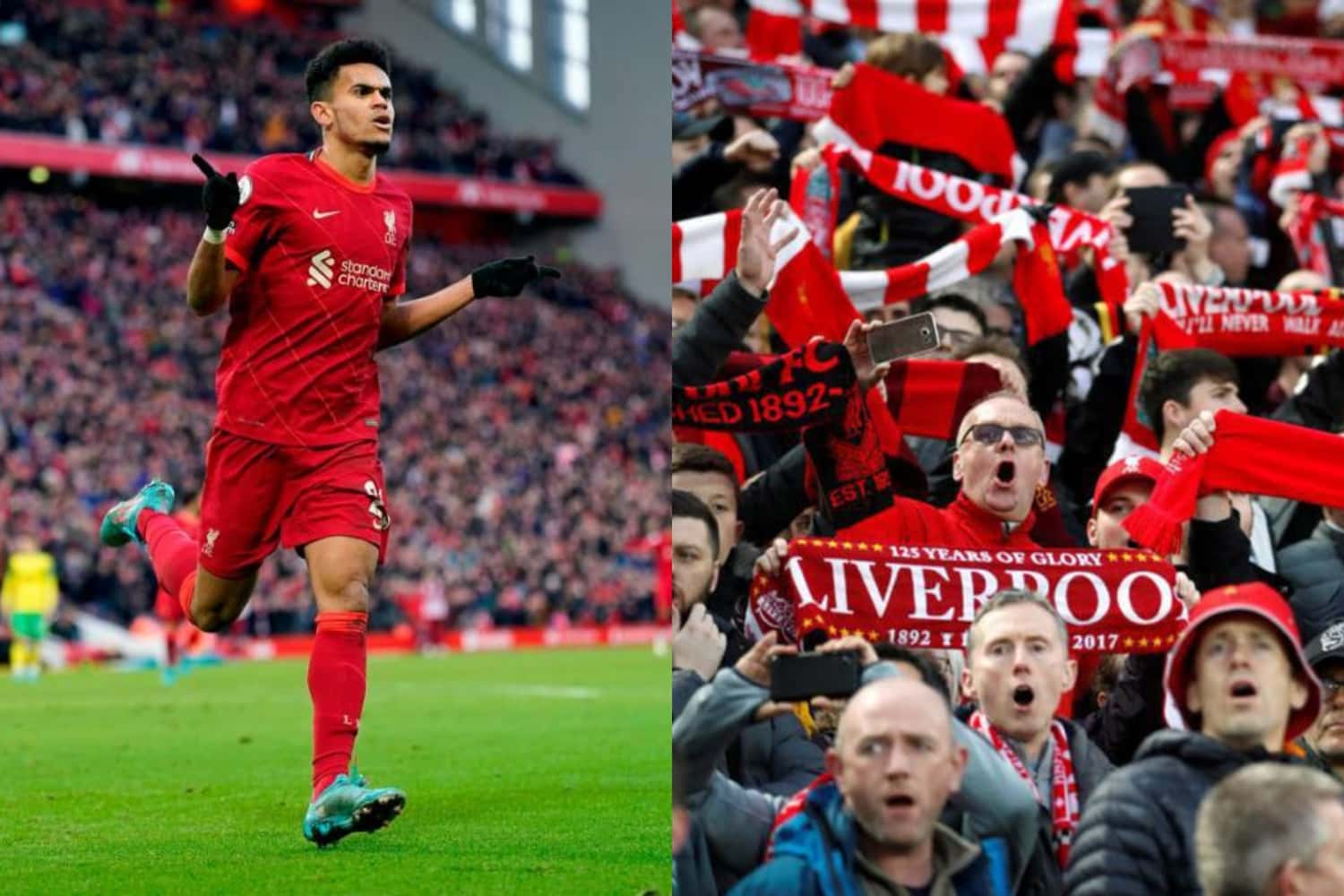El colombiano reemplazó a Digo Jota para la segunda parte del partido de Liverpool ante Villarreal.
