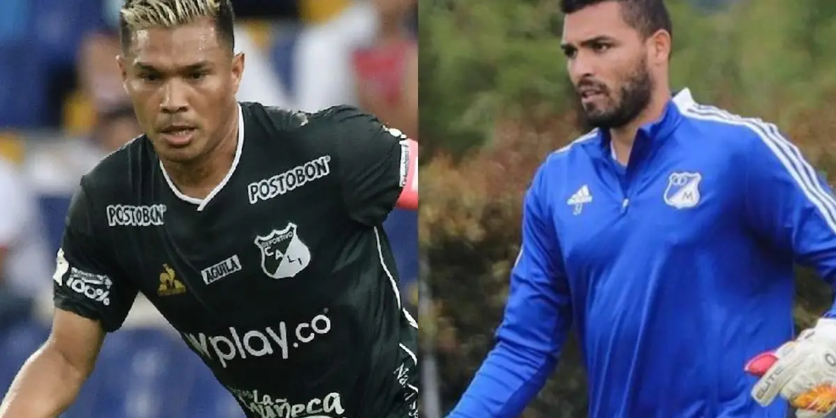 El delantero del Deportivo Cali se vio involucrado en una fuerte discusión con el portero de Millonarios en medio del partido.