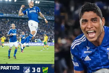 El delantero volvió de su lesión de gran forma marcando doblete con Millonarios en Copa Sudamericana