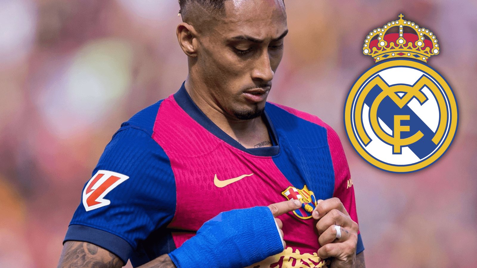 El detalle no pasa desapercibido: Raphinha juega vendado y hay una razón que pocos conocen. Foto: Escudoteca y FC Barcelona