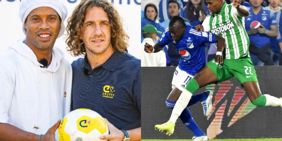 El ex astro del FC Barcelona estuvo presente en el partido entre Millonarios FC y Atlético Nacional.